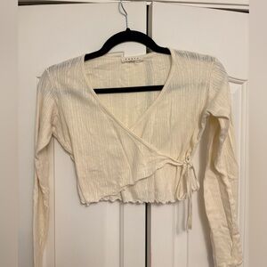 Cream Pointelle Wrap Top